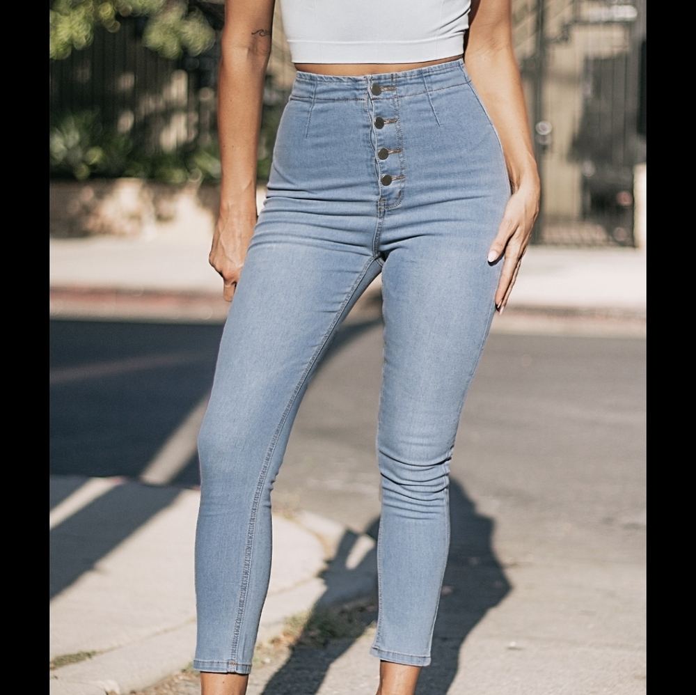 Cupshe High-Waisted Blue Skinny Jeans